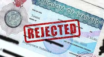 Thailand visa image with the word 'rejected' stamped over it, indicating denial