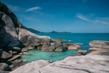 Rocky coastline with turquoise sea in Koh Samui